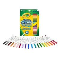 Marqueurs Super pointes lavables, 20 ct Paquet de 20 marqueurs lavables avec de super pointes de Crayola. Des marqueurs offre une application de couleur impeccable, qui couvre parfaitement..