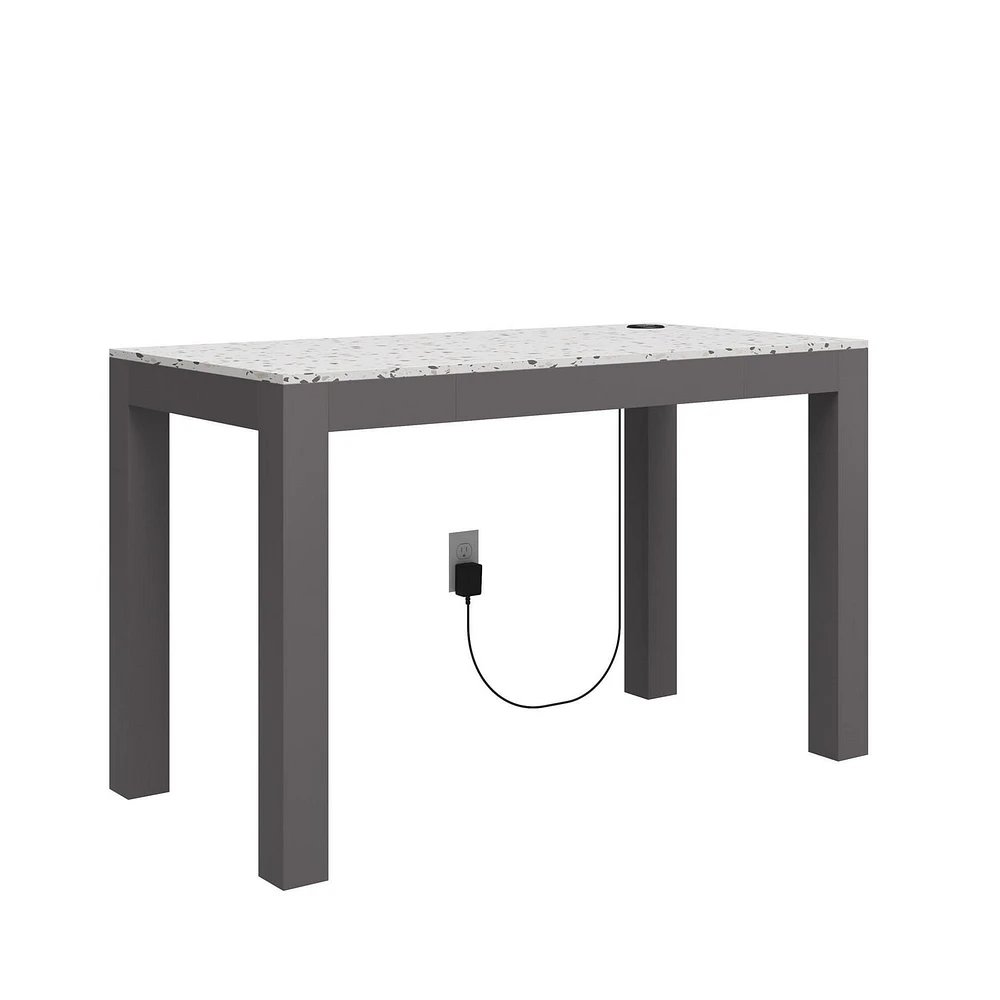 CosmoLiving by Cosmopolitan Astor Desk w/ Wireless Charger, White with Terrazzo Top