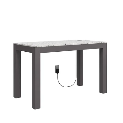 CosmoLiving by Cosmopolitan Astor Desk w/ Wireless Charger, White with Terrazzo Top