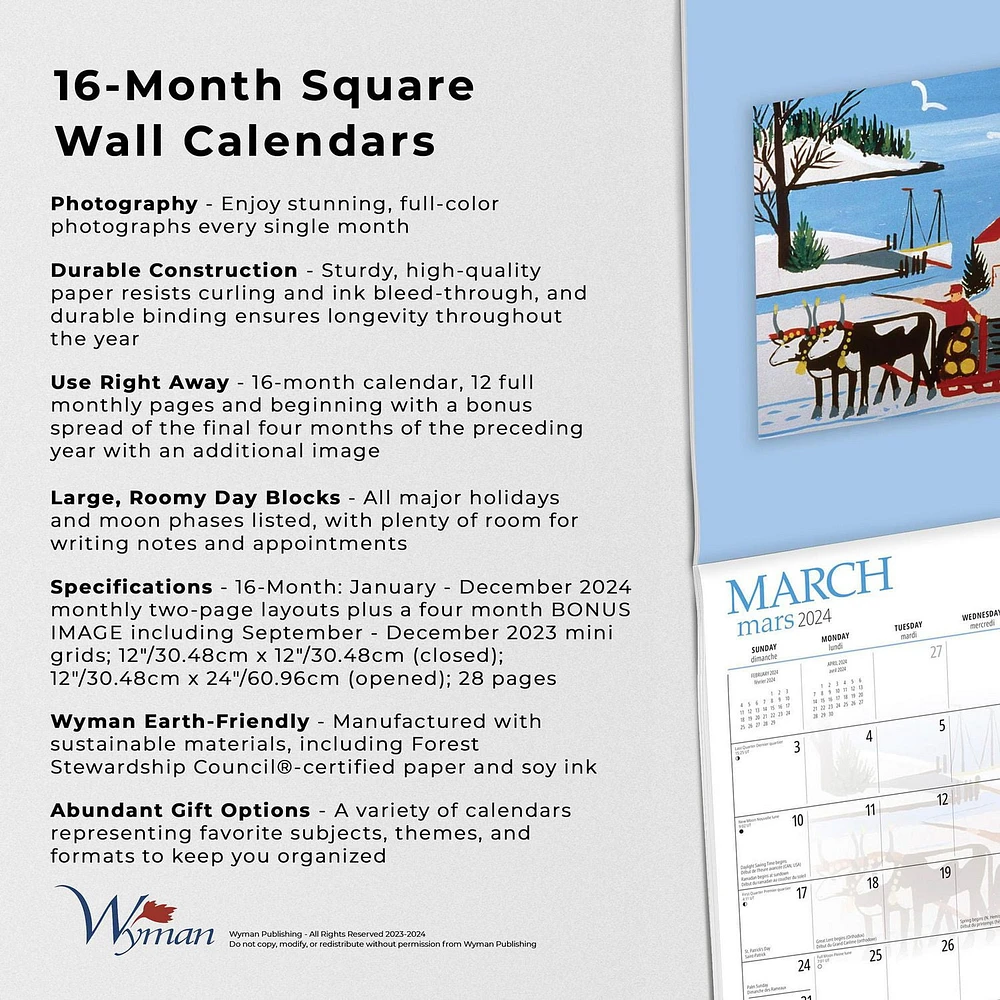 Wyman Publishing Maud Lewis 2024 12x24 Inch Square Wall Calendar, 9781525611520