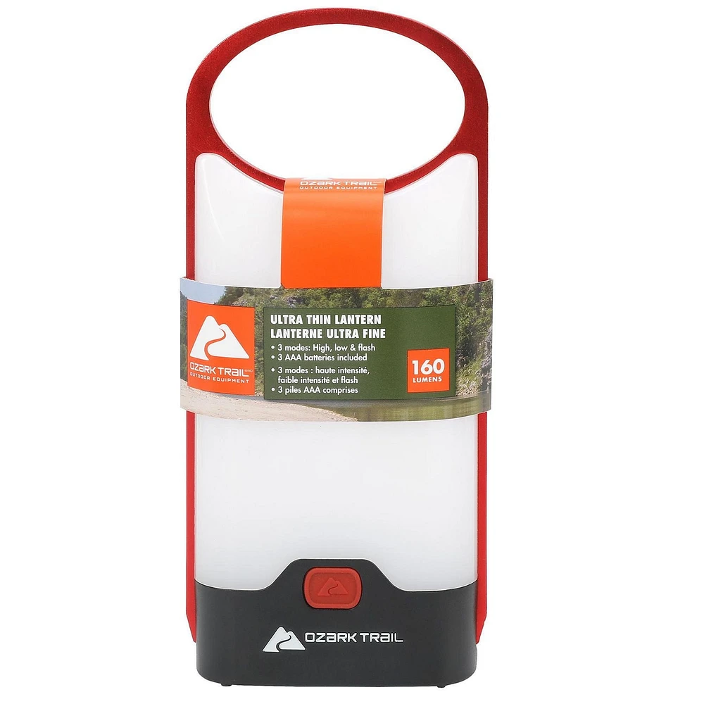 Ozark Trail Lanternes à piles à cadre mince en aluminium à DEL de 160 lumens rouge Cadre mince en aluminium