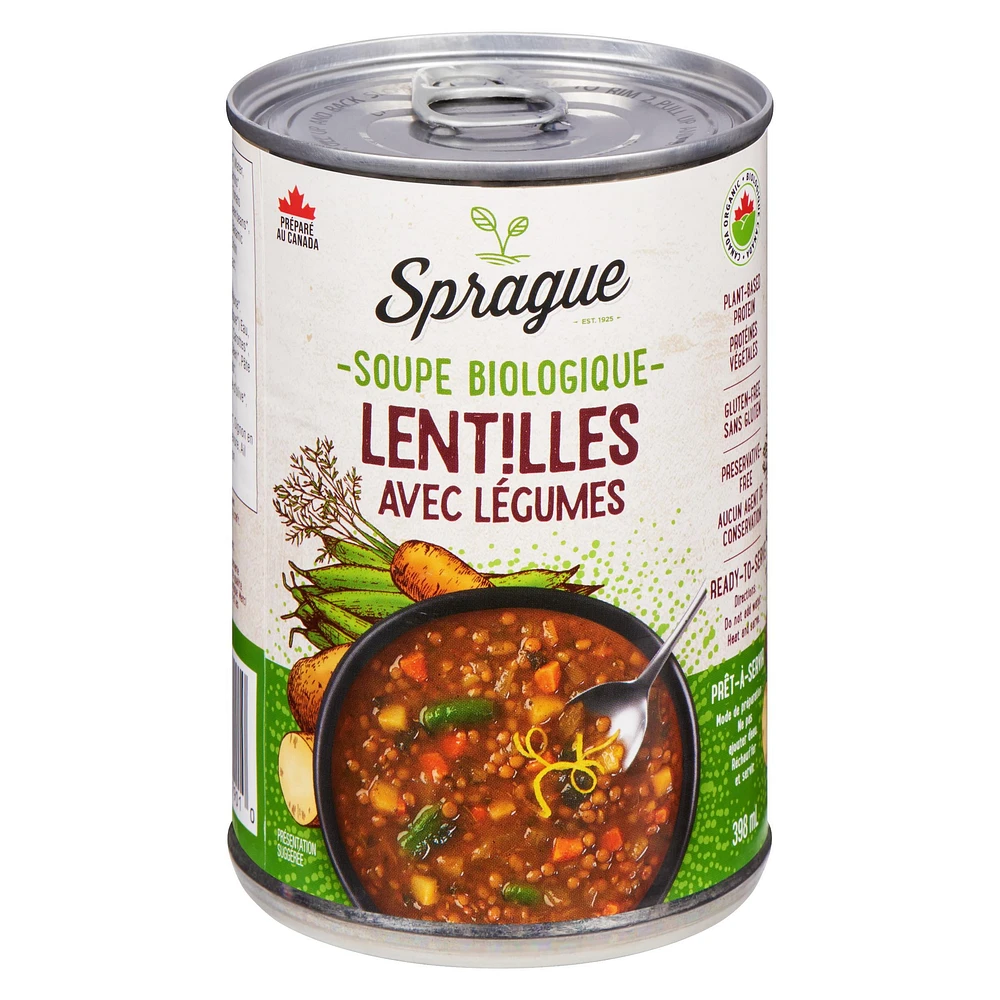 Sprague Organic Lentil Soup with Vegetables, 398ml Reheat and Serve