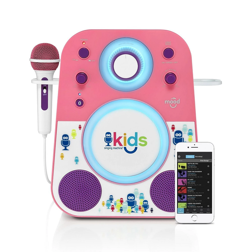 Singing Machine - Kids Mood, Haut Parleur bluetooth avec microphone, Rose/Violet