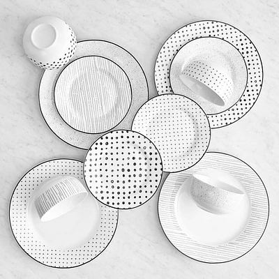 Safdie & Co. Ensemble De Vaiselle 12PC Noir & Blanc Esquisser