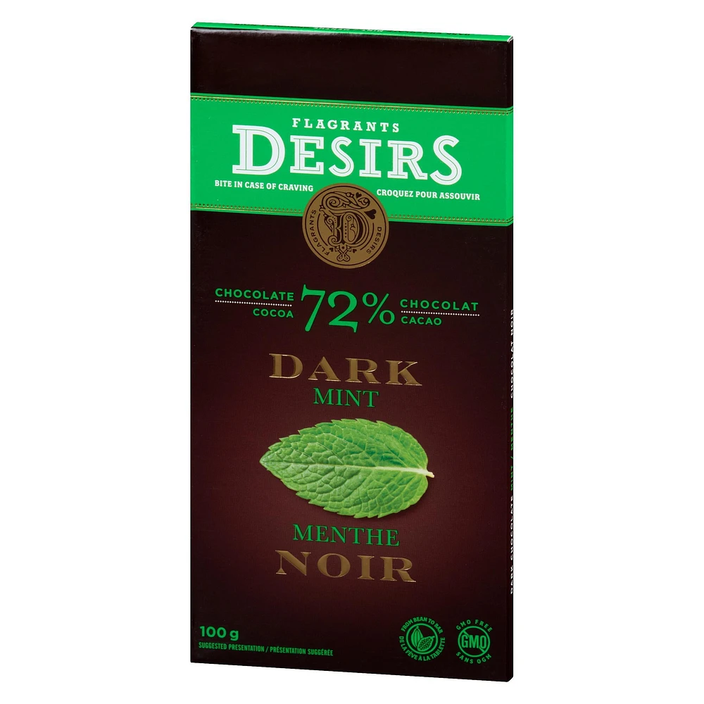 Flagrants Désirs Tablette de chocolat noir (72% cacao) à la menthe 100g