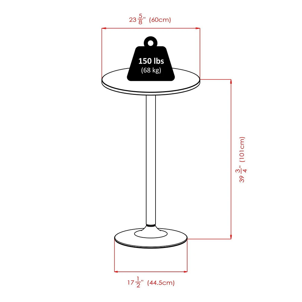 20123 Winsome Obsidian Table de pub ronde au fini noir