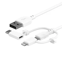 onn. 6 ft./1.8 m Charge & Sync Tri-Tip Cable with Micro-USB, Lightning and USB-C Connectors, Transfer while Charging