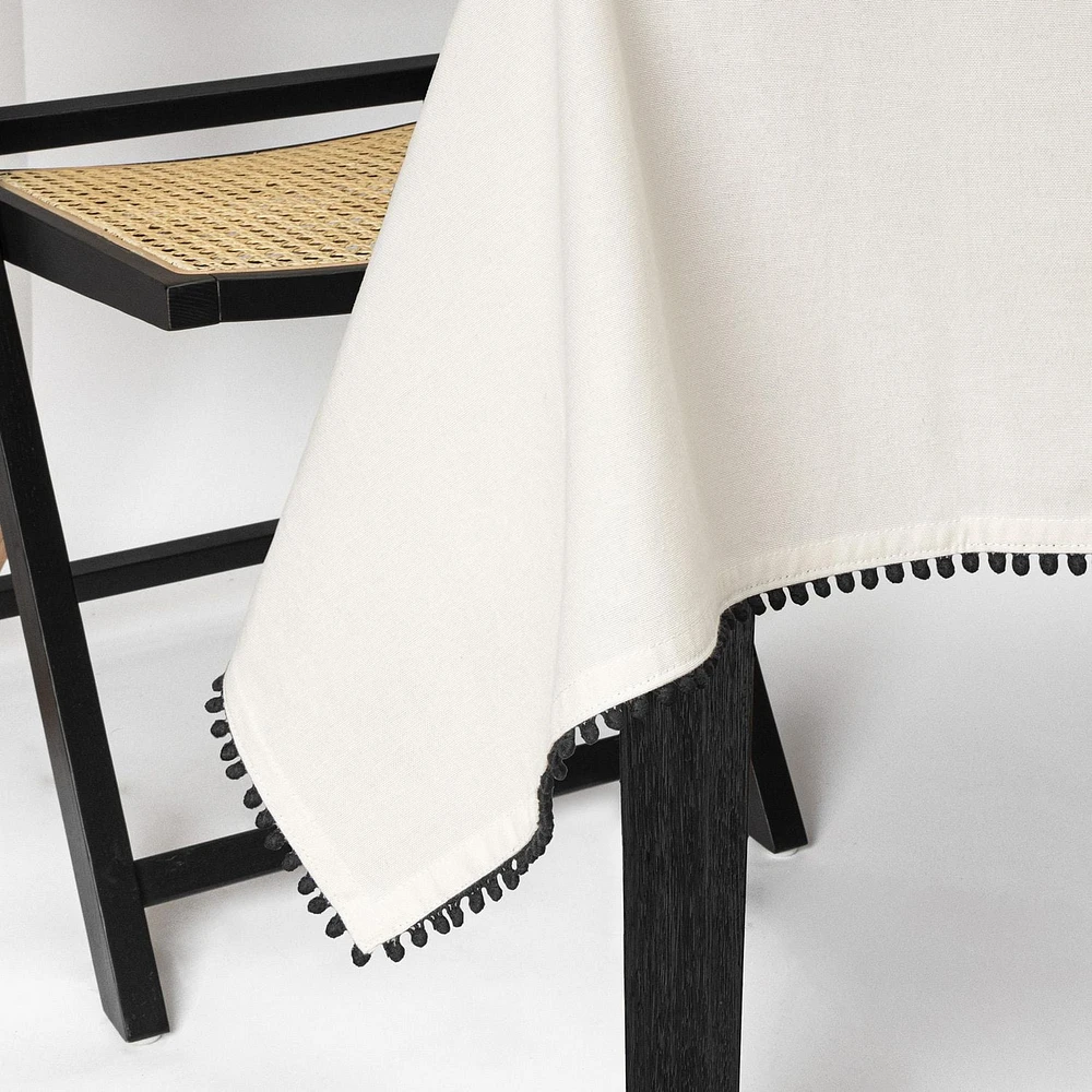 Thyme & Table Rectangle Tablecloth 84", Pom White, Textiles