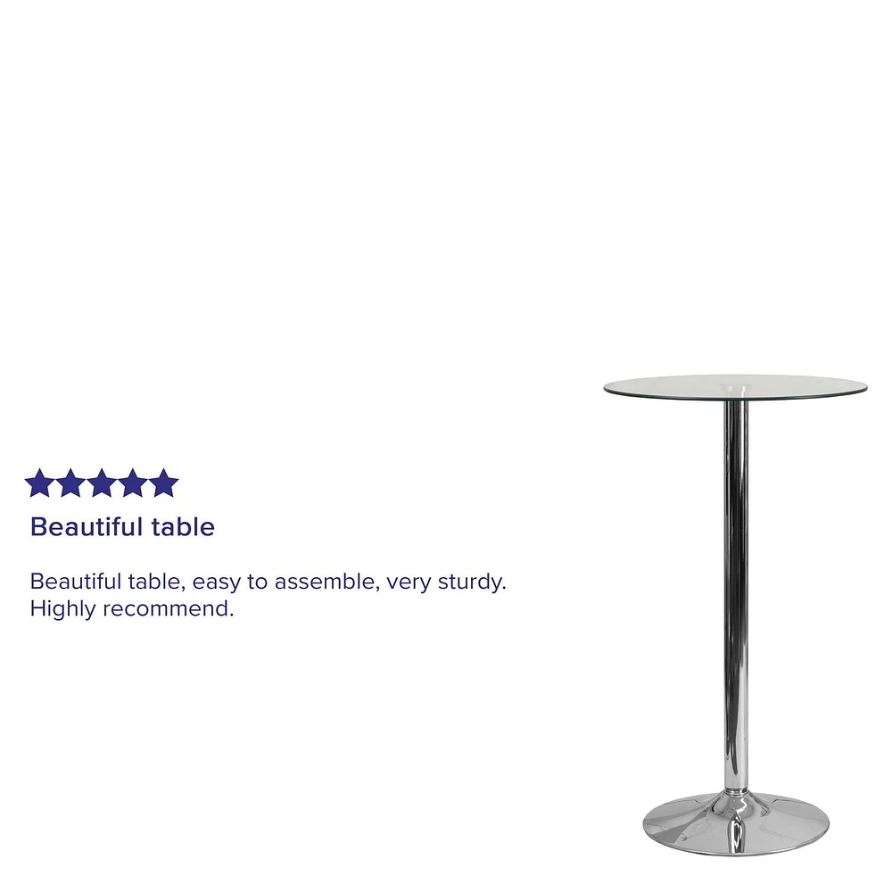Table ronde en verre de 23,75 pouces avec base en chrome de 41,75 pouces de hauteur
