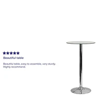 Table ronde en verre de 23,75 pouces avec base en chrome de 41,75 pouces de hauteur