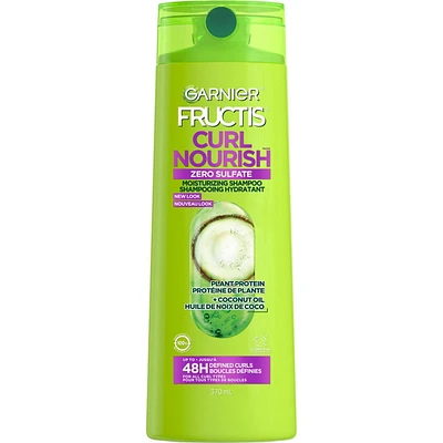 Garnier Fructis Curl Nourish shampooing hydratant sans sulfates pour tous types de boucles, avec huile de noix de coco et élasto-protéine, 370 mL Shampoo sans sulfates pour boucles définies