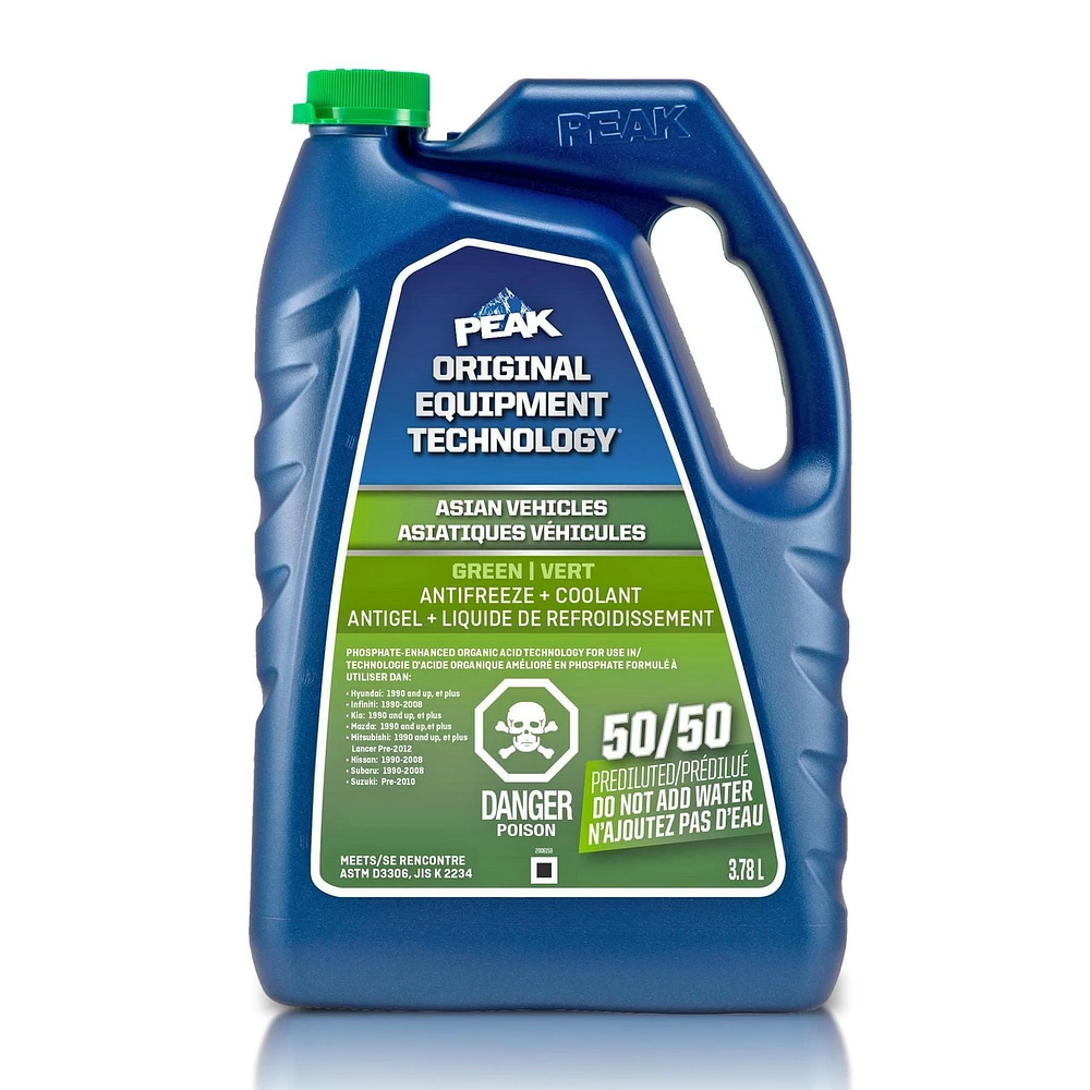 PEAK® OET Extended Life Green 50/50 Pre-Diluted Antifreeze/Coolant for Asian Vehicles, 3.78 Liters, PEAK OET AFC 50/50 Asian Green