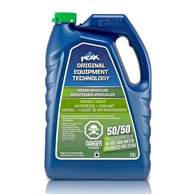PEAK® OET Extended Life Green 50/50 Pre-Diluted  Antifreeze/Coolant for Asian Vehicles, 3.78 Liters, PEAK OET AFC 50/50 Asian Green
