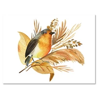 Designart Robin Bird et fleurs d'automne Art mural sur toile