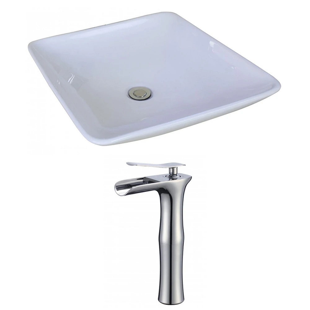 American Imaginations -in. W Above Counter White Bathroom Vessel Sink Set For Deck Mount Drilling AI