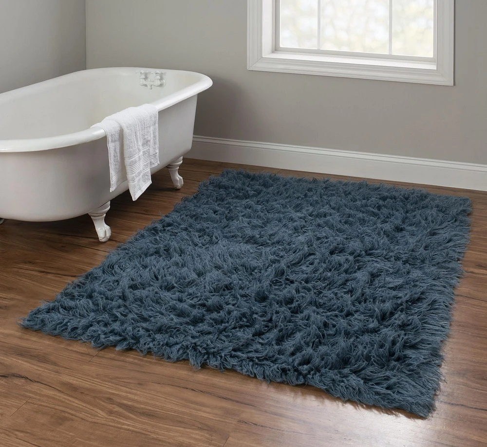 Tapis d'appoint Nouveau Flokati 1400 gr de 3' 6" x 5' 6", Bleu Denim