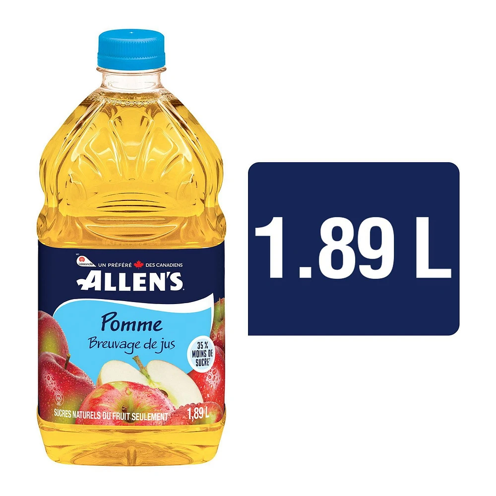 Allen's 35% Less Sugar Apple Juice Beverage, 1.89 L