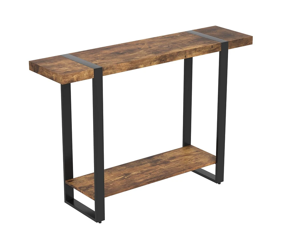 Safdie & Co. Console Table, 1 Shelf, Brown Reclaimed Wood Top & Black Metal Legs.