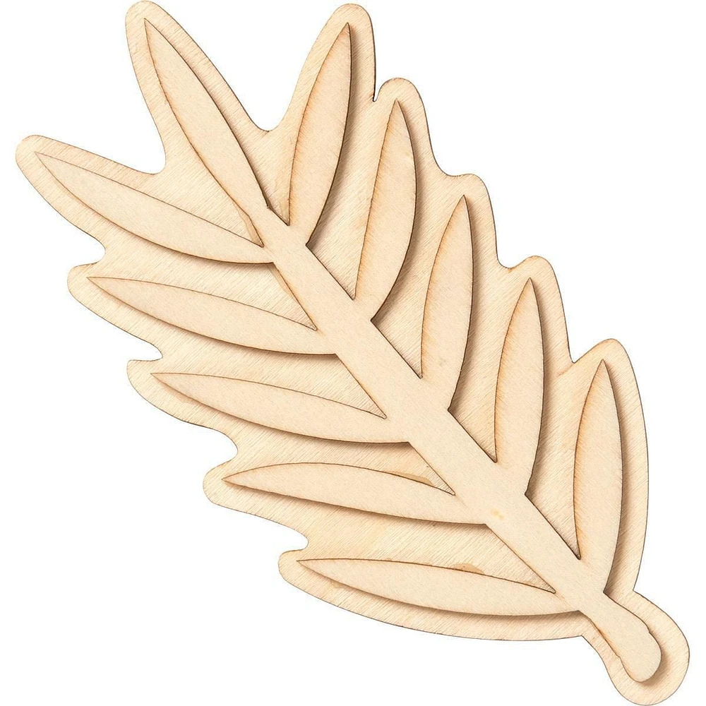 Surfaces en bois Plaid, forme 3D superposée non peinte, feuille de fougère, 12 x 6,4 cm