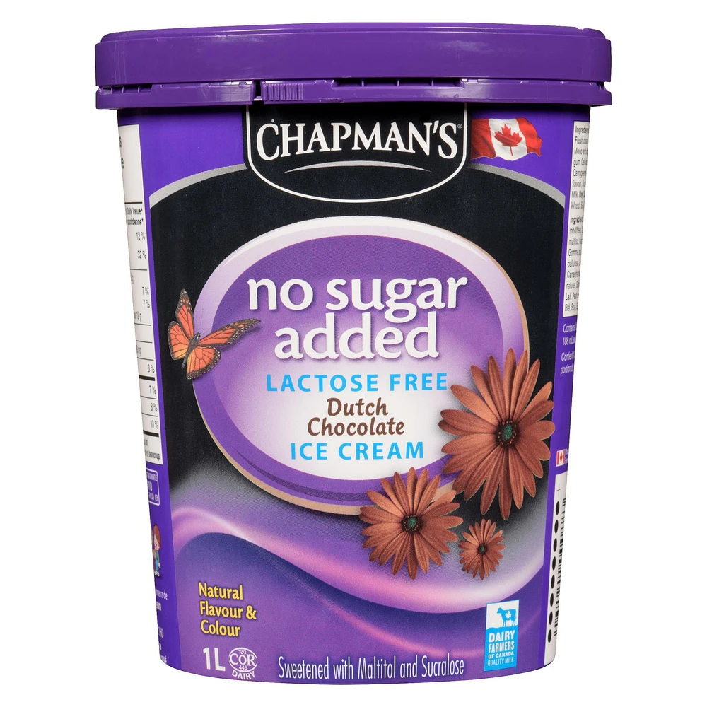 Chapman's No Sugar Added/Lactose Free Dutch Chocolate Ice Cream, 1L