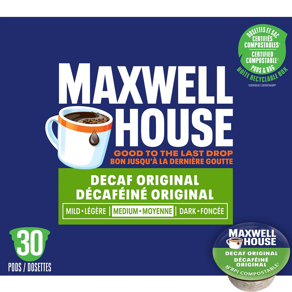 Maxwell House Decaffeinated Coffee Certified Compostable K-Cup® Coffee Pods, 30 Pods, 292g