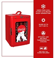 Coca-Cola 25L Mini Fridge, Portable 28 Can Cooler, Display Window for Travel, Home, Office- Red
