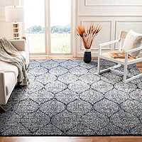 SAFAVIEH Madison Collection MAD604G Glam Ogee Trellis Distressed Non-Shedding Living Room Bedroom Dining Home Office Area Rug, 8' x 10', Navy / Silver