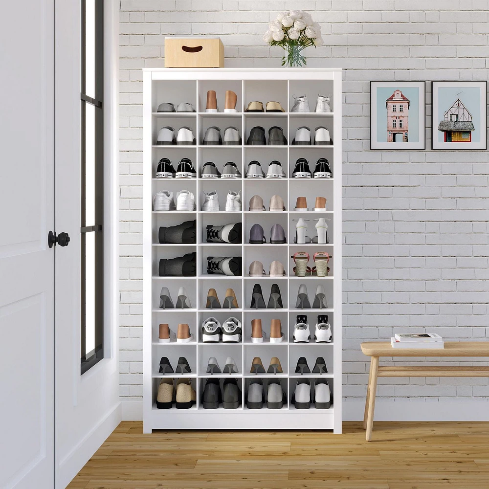 Prepac White 40 Cubby Shoe Storage Cabinet 13"D x 39.5" W x 72.5" H