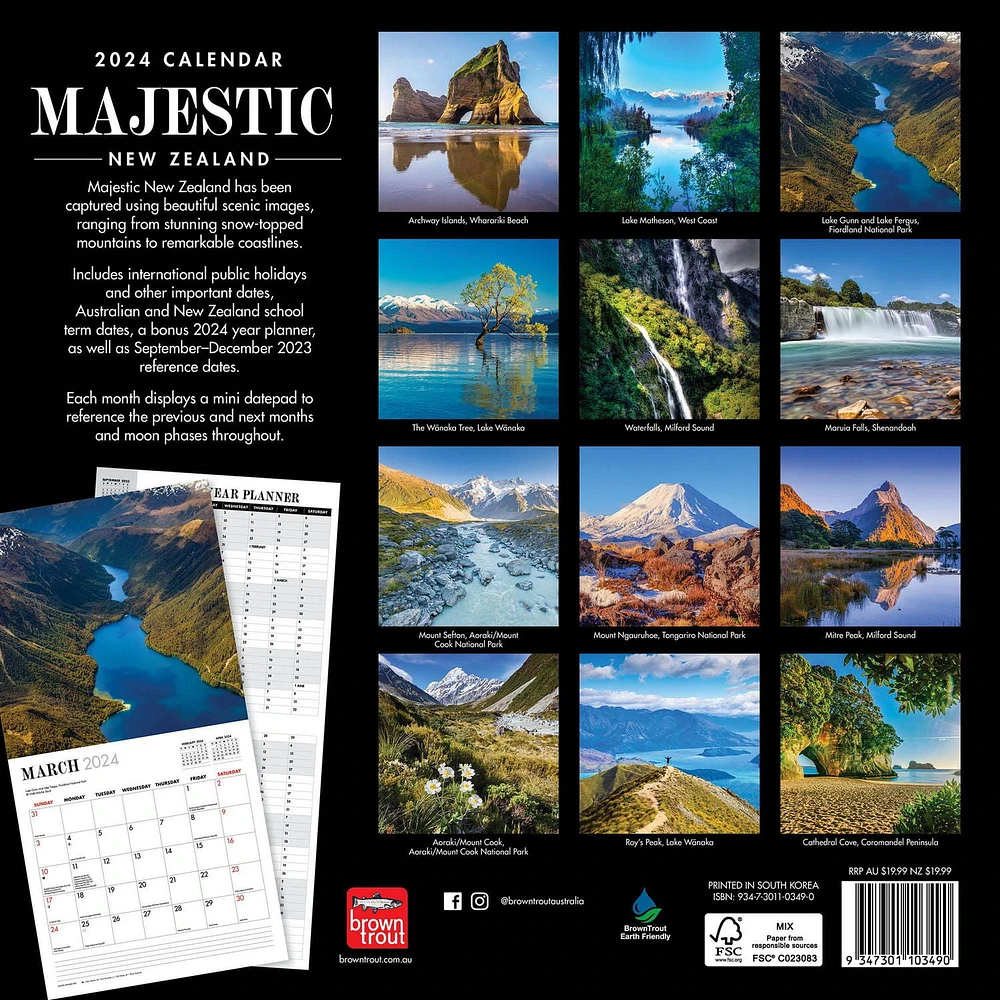 BrownTrout Majestic Nouvelle-Zélande 2024 Mur Carré 30.48x60.96 CM, 9347301103490