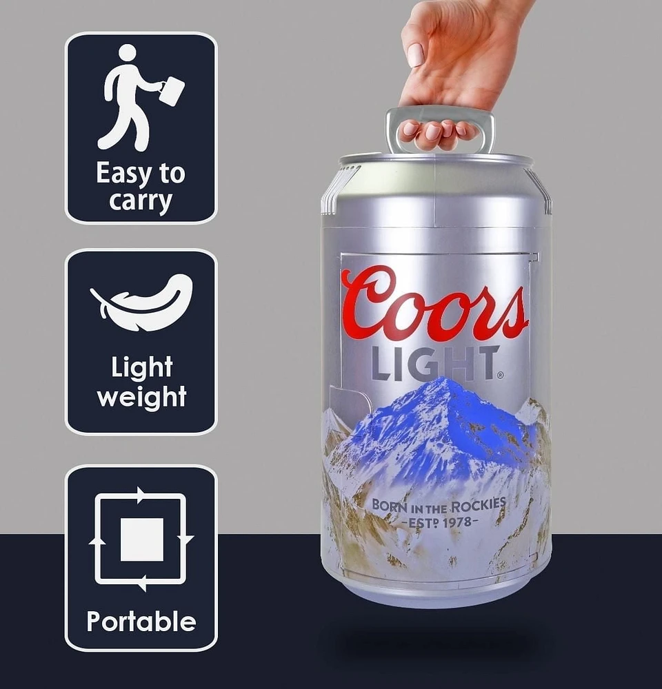 Coors Light 8 Can Portable Mini Fridge, 5.4L Personal Cooler for Office, Dorm, Travel - Silver