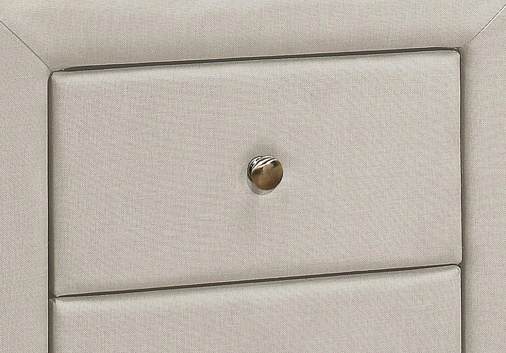 Monarch Specialties Bedroom Accent, Nightstand, End, Side, Lamp, Storage Drawer, Bedroom, Upholstered, Linen Look, Beige, Transitional