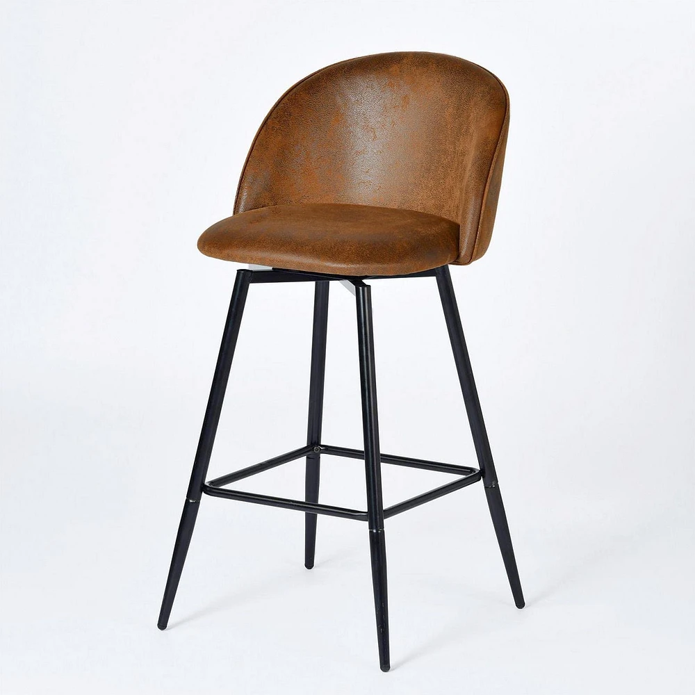 Ensemble de 4 tabourets de bar pivotants Homy Casa, hauteur de comptoir de 26 pouces, sièges rembourrés avec dossier incurvé et détails surpiqués, beige/gris/bleu/brun