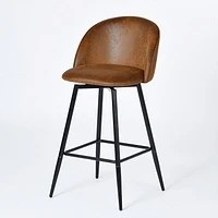 Ensemble de 4 tabourets de bar pivotants Homy Casa, hauteur de comptoir de 26 pouces, sièges rembourrés avec dossier incurvé et détails surpiqués, beige/gris/bleu/brun