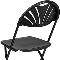Chaise pliante en plastique noir de la série HERCULES à dossier Fan avec capacité de poids de 650 lb