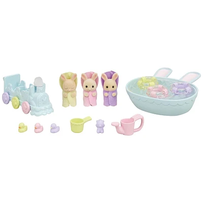 Calico Critters Triplets Baby Bathtime Set, Dollhouse Playset with 3 Figures and Accessories