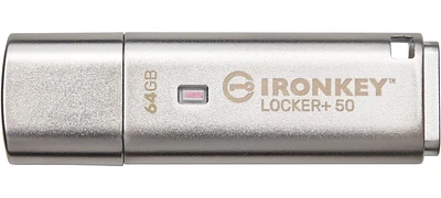 Kingston Ironkey Locker+ 50 Clé USB cryptée 64 Go | USB 3.2 Gen 1 | Protection XTS-AES | Options de sécurité multi-mots de passe | Sauvegarde automatique dans le cloud | Boîtier en métal | IKLP50/64 G