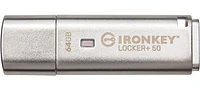 Kingston Ironkey Locker+ 50 Clé USB cryptée 64 Go | USB 3.2 Gen 1 | Protection XTS-AES | Options de sécurité multi-mots de passe | Sauvegarde automatique dans le cloud | Boîtier en métal | IKLP50/64 G