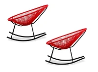 Chaise longue à bascule Costa en rouge, chaise longue en fil de fer, chaise longue en plastique, chaise longue de plage, chaise longue d'intérieur et d'extérieur, hamac tressé, rotin, chaise longue de