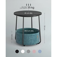 Boutique Home Round End Table with Fabric Basket Ideal for Den or Bedroom - Black Wood Design and Dark Turquoise
