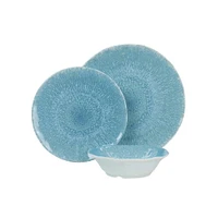 Gibson Home Indigo Frost 12 Piece Melamine Dinnerware Set, Metallic Blue