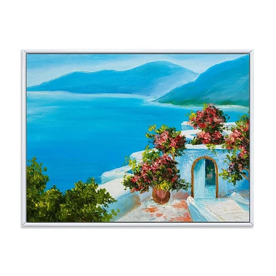 Designart Maison Près De La Mer Fleurs Colorées I ART MURAL À CADRE FLOTTÉ