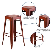 30'' High Backless Distressed Black Metal Indoor-Outdoor Barstool