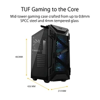 ASUS TUF Gaming GT301 Boîtier compact mi-tour pour cartes mères ATX avec panneau avant en nid d'abeille, ventilateurs RBG adressables Aura 120 mm, support pour casque et support de radiateur 360 mm, 2