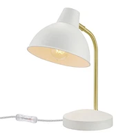 Lampe de bureau de 15 po Willow, blanc mat, bras or mat, abat-jour pivotant, interrupteur à bascule sur le cordon
