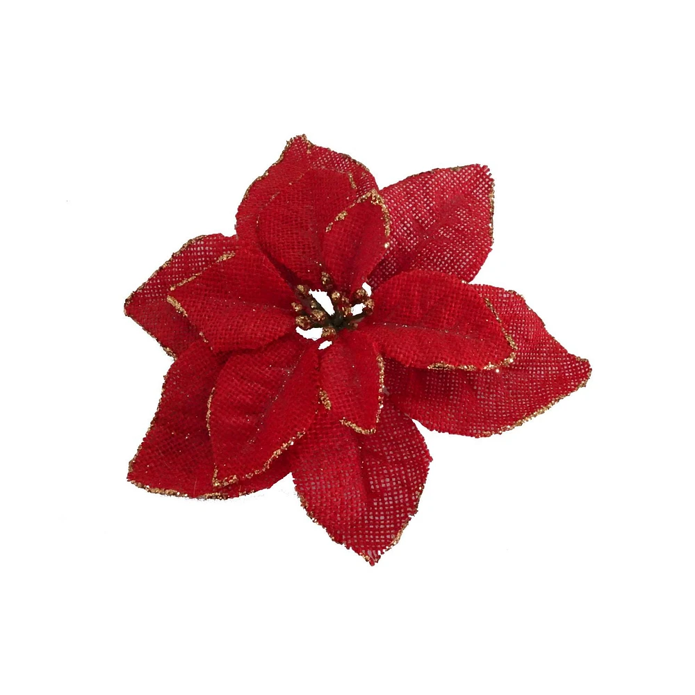 Agrafe de poinsettia Holiday time en jute rouge