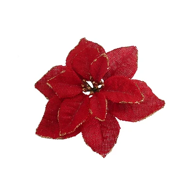 Agrafe de poinsettia Holiday time en jute rouge