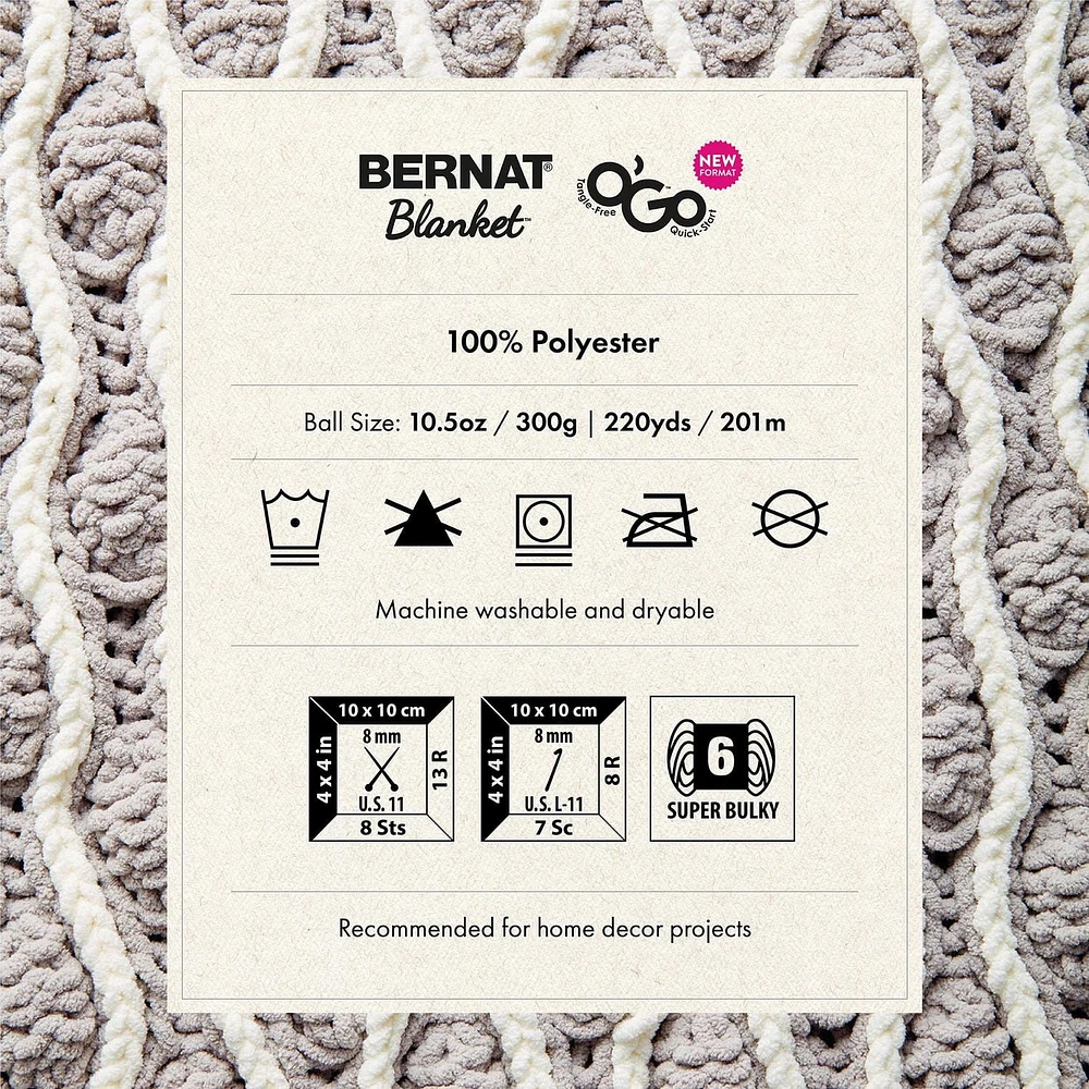 Bernat® Blanket O'Go™ Yarn, Polyester #6 Super Bulky, 10.5oz/300g, 220 Yards