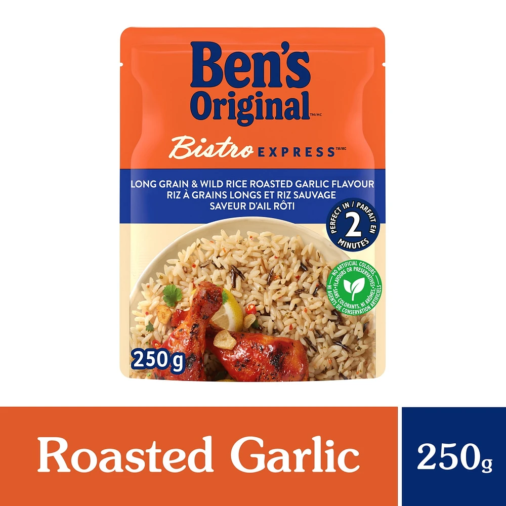 BEN'S ORIGINAL BISTRO EXPRESS Long Grain & Wild Rice Roasted Garlic, 250g Pouch, Perfect Every Time™