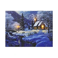 Christmas Led Canvas Wall Art Church Beside River 12X16