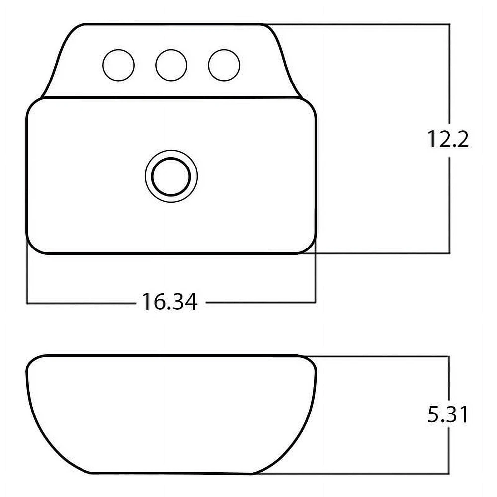 American Imaginations AI-33562 16,34 pouces Ensemble de vasque blanche au-dessus du comptoir W pour 3H8 po. Robinet central